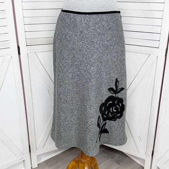 The Limited Sequin Flower Wool Silk Blend Tweed A Line Skirt Grey 4 Retro Career - Picture 1 of 12